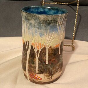 Artisan Handturned Pottery Vase-Multicolored w/Trees-Signed "DALIA"-UNIQUE-5" H